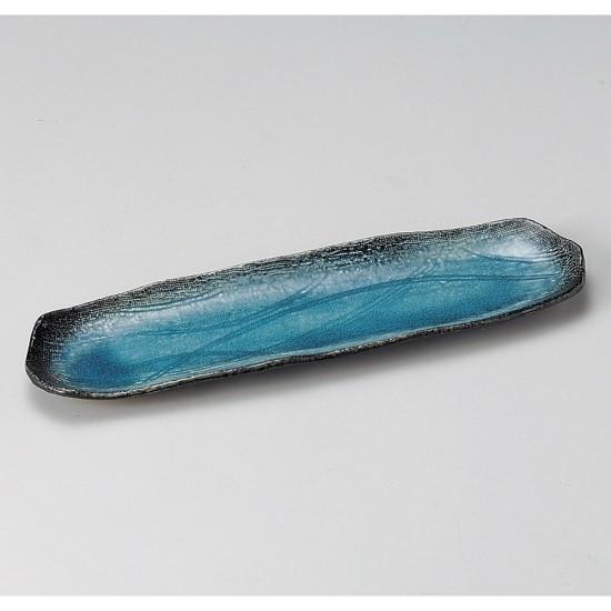 スカイ黒渕変形長皿 和食器 サンマ皿 業務用 約33.3cm 和食 和風 秋刀魚 前菜 寿司店 創作...