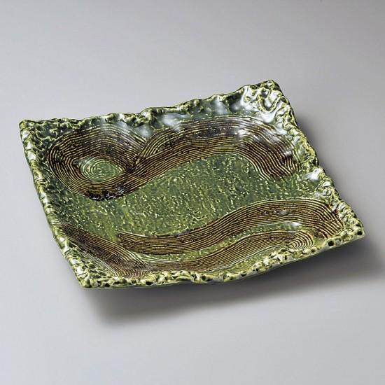 織部10号四ツ足正角皿 萬古焼 和食器 角大皿 業務用 約31cm 和食 和風 宴会 揚げ物 串物 ...