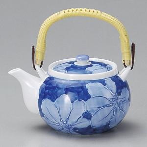 急須 0.5L 500ml 花柄 お茶入れ かわいい 和食器 飲食店 ブルー 紺色