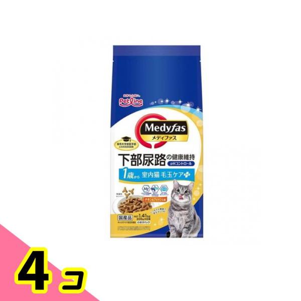 メディファス 猫用 ドライ 室内猫毛玉ケアプラス1歳から チキン&amp;フィッシュ味 235g× 6袋入 ...