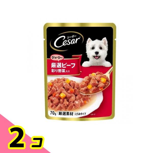 シーザー パウチ 成犬用 ジューシー厳選ビーフ 彩り野菜入り とろみタイプ 70g 2個セット