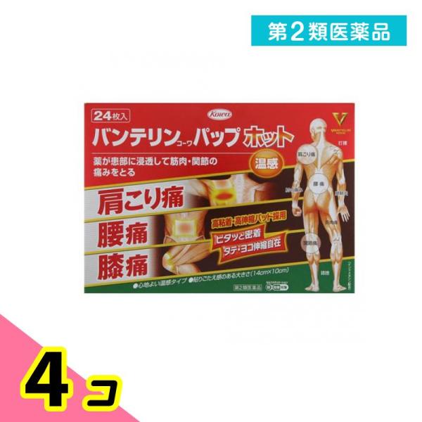 第２類医薬品バンテリンコーワ パップホット 24枚 温感 肩 コリ 痛み 腰痛 膝痛 4個セット