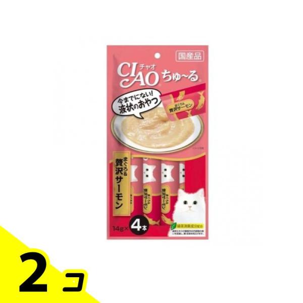いなば 猫用おやつ CIAOちゅ〜る(チャオちゅーる) まぐろ&amp;贅沢サーモン 14g (×4本) 2...