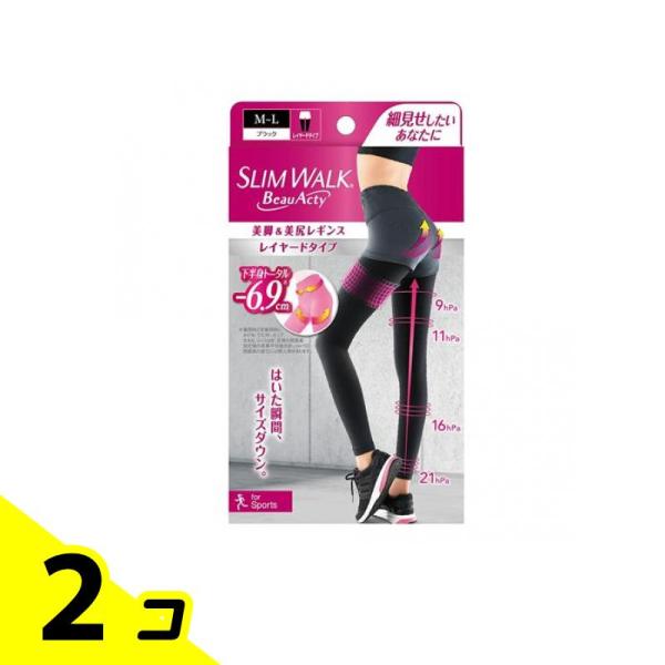 スリムウォーク Beau-Acty 美脚&amp;美尻レギンス 1足 (ブラック M〜Lサイズ) 2個セット