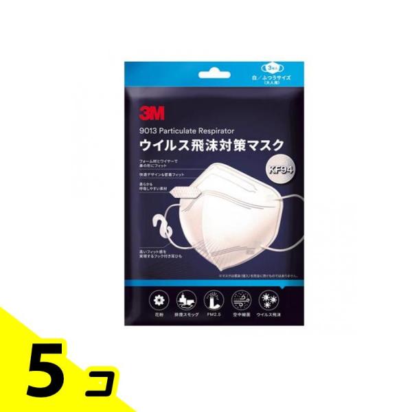 3M ウイルス飛沫対策マスク KF94 W3 3枚入 (白) 5個セット