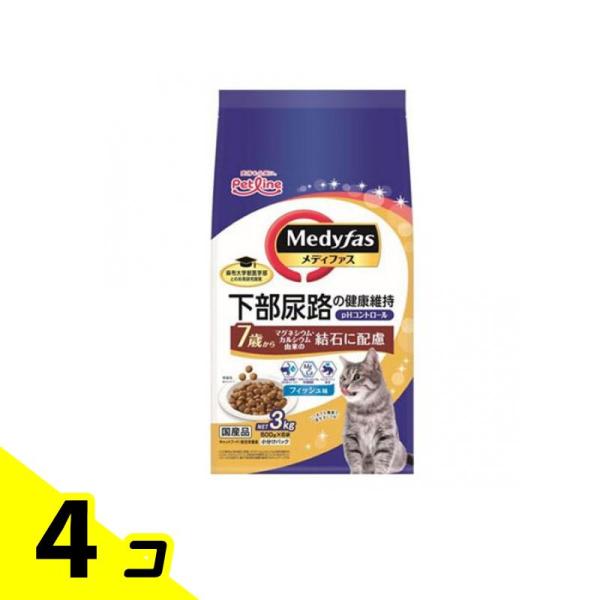 メディファス 猫用 ドライ 7歳から フィッシュ味 500g× 6袋入 (=3kg) 4個セット