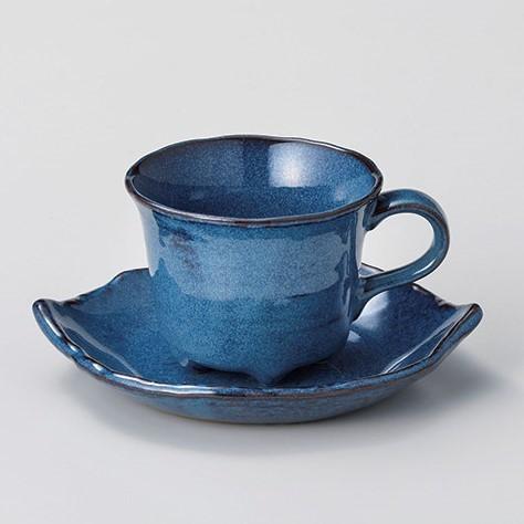 コーヒーカップ ソーサー おしゃれ 珈琲 ブルー木の葉 コーヒー碗皿セット 青