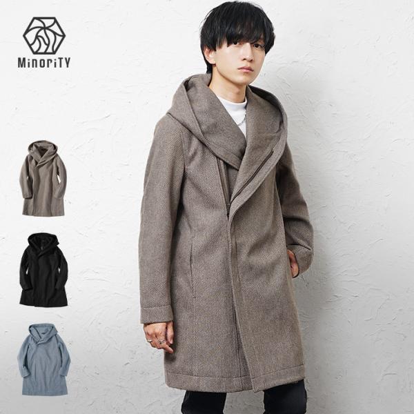 コート メンズ アウター ツイード ピーコート 冬 ブラック ブラウン フード 大きいサイズ XL ...
