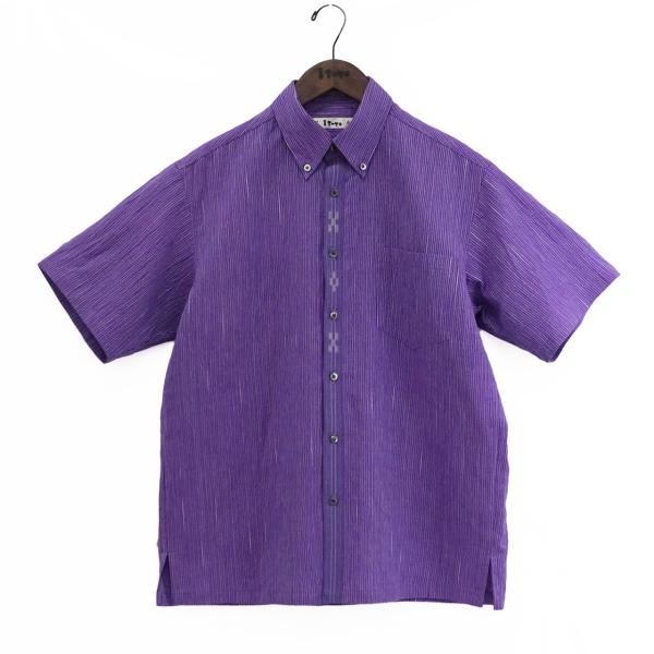 綿麻 ストライプ ボタンダウン 半袖 シャツ [ITUYO] メンズ かりゆしウェア【送料無料】