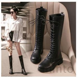 レースアップ 編み上げブーツ ロングブーツ ヒール6cm