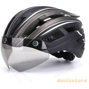 自転車 ヘルメット 大人 LEDライト 磁気ゴーグル付 ロードバイク