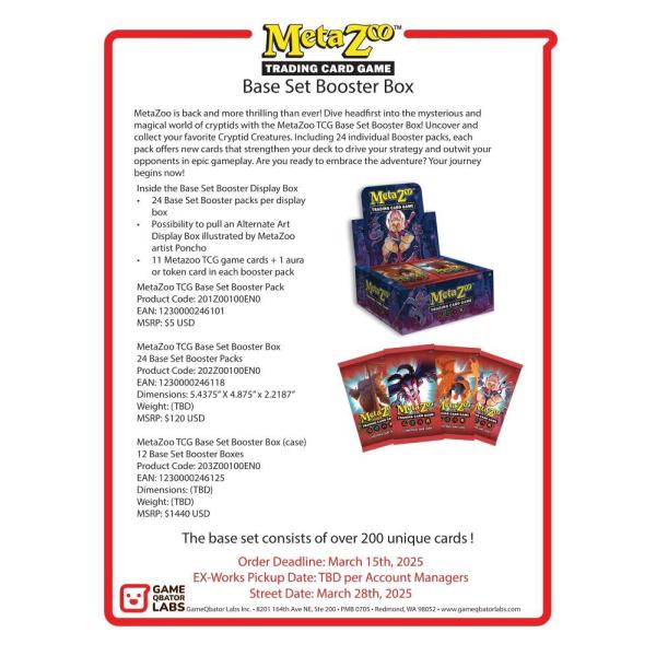 GameQbator Labs Inc. 2025 METAZOO BASE SET BOOSTER...
