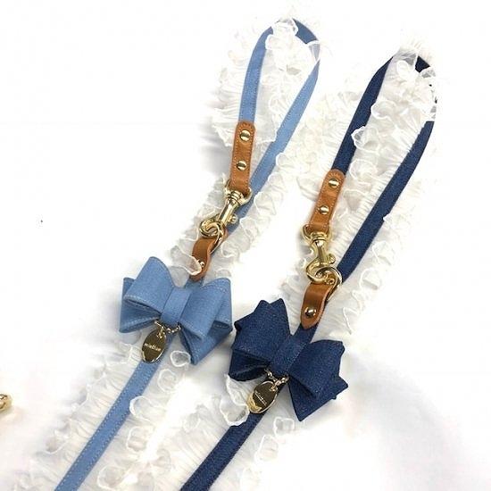 リード 犬 おしゃれ かわいい 小型犬 中型犬 デニムタックフリルリボン 日本製 ミントタン min...