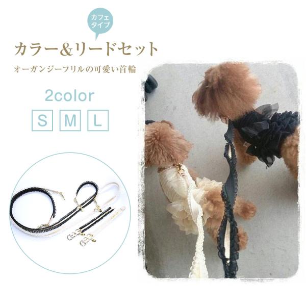 カラー＆リードセット 犬 おしゃれ かわいい 小型犬 中型犬 カラー リード オーガンジーフリル 日...