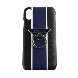 プラダ iPhoneケース バンカーリング iPhoneX iPhoneXS ハードケース PRADA 2ZH058 2FAF F011E  ブラック系×ブルー系 ストライプ ユニセックス