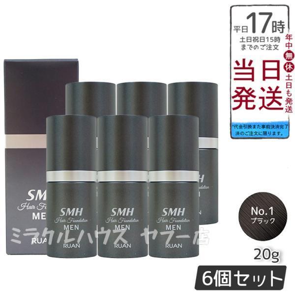 ルアン SMHメンズヘアファンデーション 20g No.1 ブラック 6 個セット 植物系抗菌繊維 ...