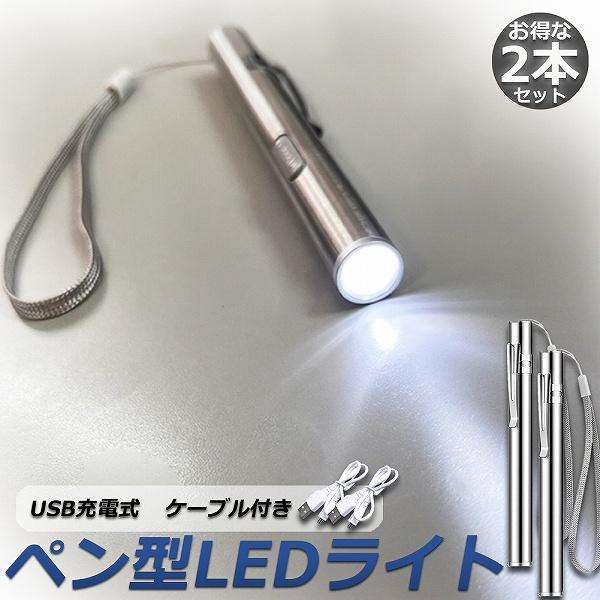 ペンライト led 懐中電灯 USB充電式 2本セット ハンディライト  USBケーブル付属 小型 ...