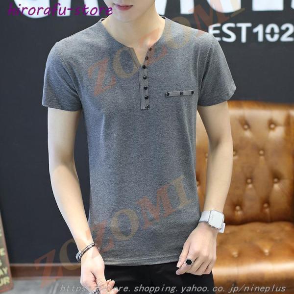 Tシャツ メンズ 半袖 5色 Vネック ボタン 20 30 40 50代 春 夏 服 ゆったり シン...