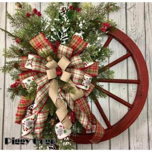 クリスマス リース デコレーション クリスマス リース リスマス ちょう結び リース 秋 リース 玄関 ドア用 木製 リース 屋内 屋外用