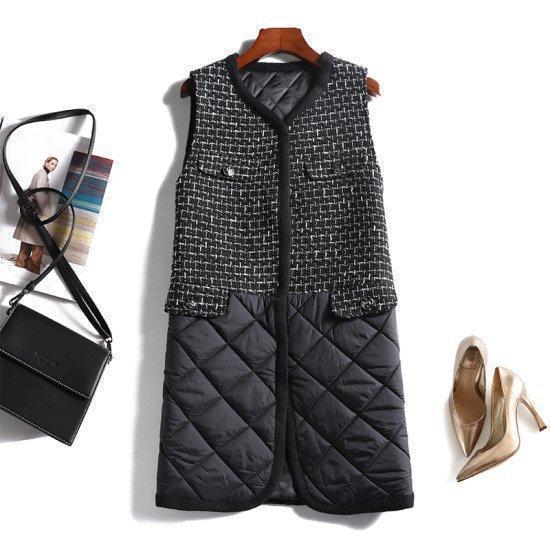 ロング レディース 羽織 アウター ジレツイード キルティング 異素材ミックス ノースリーブ ロング...