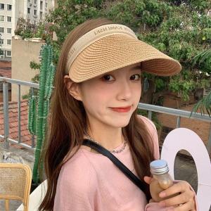 サンバイザー レディース 麦わら帽子 つば広 紫...の商品画像