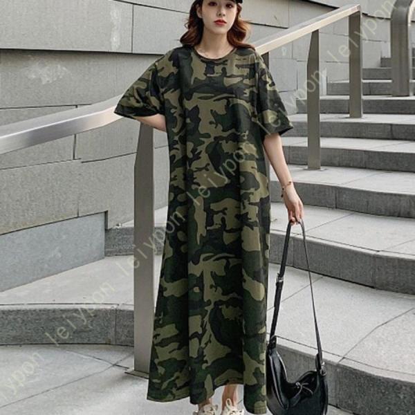 ワンピース ドレス 半袖 tシャツインナー ゆったり ロング丈 レディース ひざ丈 シンプル 薄手 ...