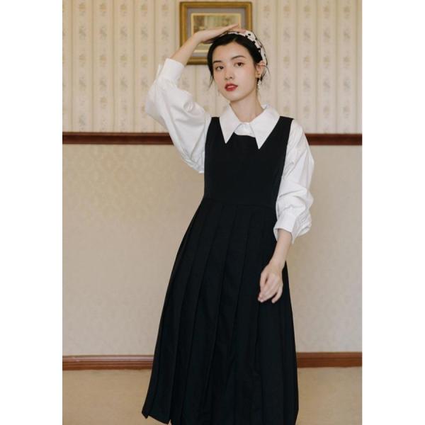 ジャンパースカート セットアップ レディース カジュアル シャツブラウス 長袖 襟付き シャツ ブラ...