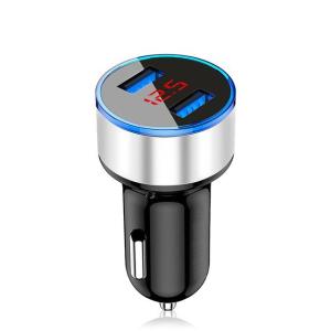 【シルバー】 USB車載充電器 デジタル電圧計 USB 2ポート 数字電圧計 シガーソケット