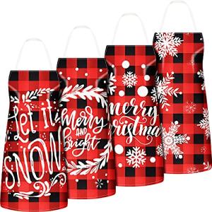 SATINIOR 4 Pieces Christmas Aprons Adjustable Cooking Holiday for Women Kit