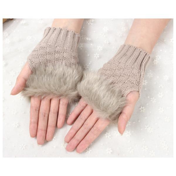 セール 即納 レディース ファー付き ハンドウォーマー 手袋 アームウォーマー 指なし ニット グロ...