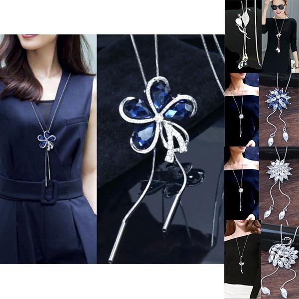 【即納】ロング ネックレス ペンダント レディース アクセサリー モチーフ ラインストーン ビッグチ...