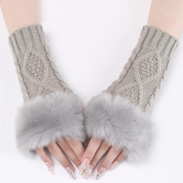セール 即納 アームウォーマー レディース ニット ケーブルニット 手袋 グローブ ファー付き 指な...