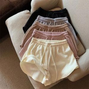 セール 即納 ショートパンツ 短パン Aライン リブ生地 ワッフル生地 ハイウエスト レディース 薄手 ゆったり 部屋着 ルームウェア 柔らかい 可愛い
