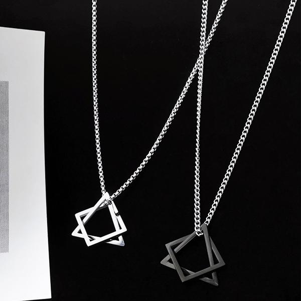 即納 トライアングル スクエア ペンダント メンズ ネックレス 幾何学デザイン ペンダント ステンレ...