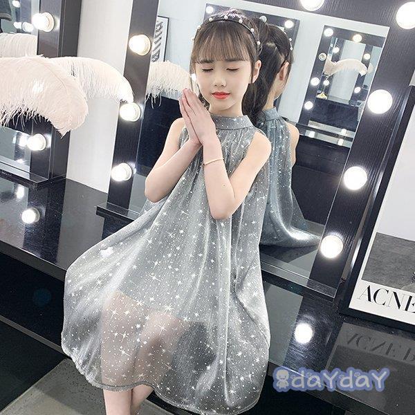 【特価】ワンピース キッズ 子供服 女の子 夏 キッズワンピース ノースリーブ チュール ドット柄 ...