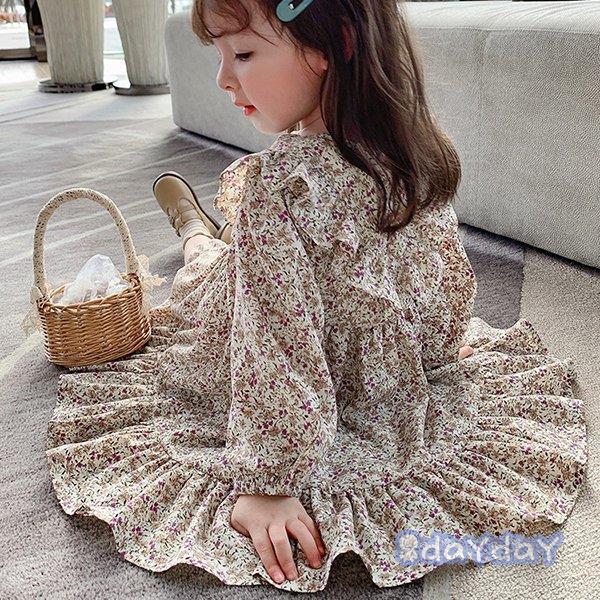 【大特価】子供服 ワンピース 子供服 キッズ 女の子 長袖ワンピース 花柄 フリル 春服 子供ドレス...