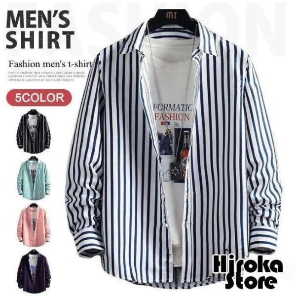 【特価】ストライプシャツ 長袖 メンズ シャツ カジュアルシャツ 長袖シャツ ボタンダウンシャツ ビ...