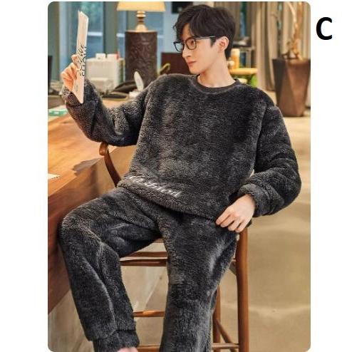 【大特価】パジャマ メンズ ルームウェア クルーネック 長袖 上下セット 厚手 ポケット付き ゆった...