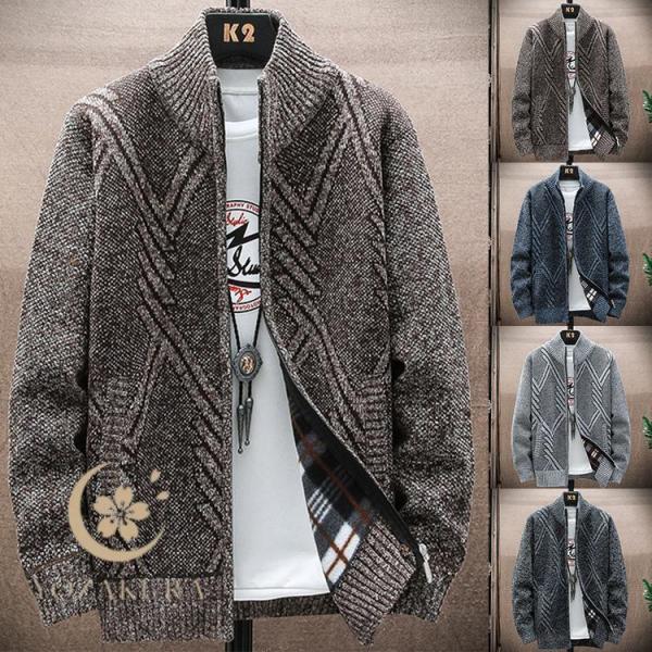 メンズ ニットカーディガン カーディガン ジャケット 立て襟 裏起毛 セーター 防寒 暖かい 春物 ...