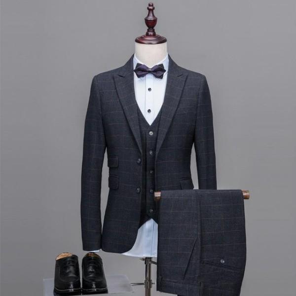 ビジネススーツ メンズ スーツ チェック柄 3点セット 3ピーススーツ 紳士服 フォーマル 通勤 面...