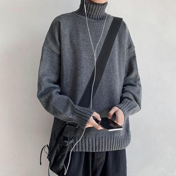 セーター メンズ ニット 長袖 ハイネック 無地 ス カットソー カジュアル 秋冬 インナー ゆった...