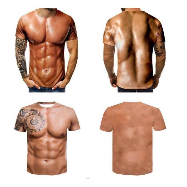 3D筋肉Tシャツ 半袖Tシャツ3Dプリント子供マッチョマン面白余興パーティ大人グッズ コスプレ男女兼...