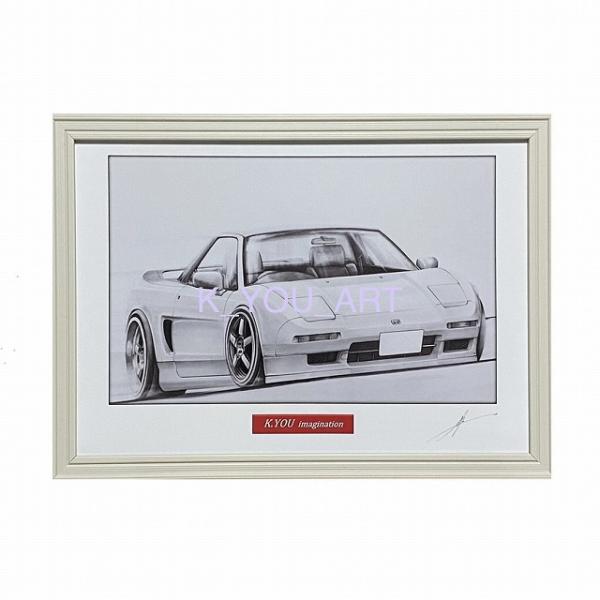 ホンダ HONDA NSX【鉛筆画】名車 旧車 イラスト A4サイズ 額付き サイン入り