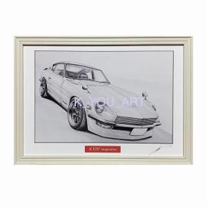 日産 NISSAN フェアレディ S30Z【鉛筆画】名車 旧車 イラスト A4サイズ 額付き サイン入り｜mirror-man-ys