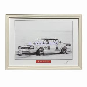 日産 NISSAN スカイライン ハコスカレーシング【鉛筆画】名車 旧車 イラスト A4サイズ 額付き サイン入り｜mirror-man-ys