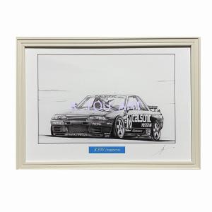 日産 NISSAN スカイライン R32 カルソニック GT-R【鉛筆画】名車 旧車 イラスト A4サイズ 額付き サイン入り｜mirror-man-ys
