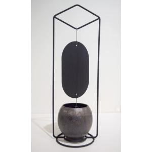 京焼 清水焼　卓上型風鈴　涼の音・黒銹(フレーム黒)　陶磁器製　置き型風鈴