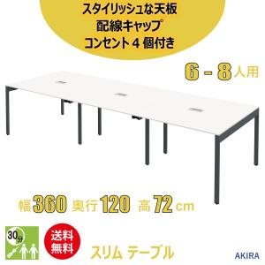 ミーティングテーブル スリム 会議用テーブル おしゃれ 幅360cm 奥行120cm 高さ72cm ホワイト 家具のAKIRA｜misae