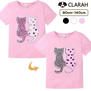 キッズ Tシャツ 変身スパンコール ネコ CAT 半袖 女の子