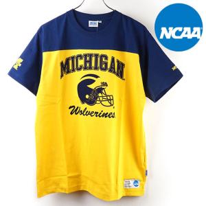 エヌシーエーエー NCAA メンズ Tシャツ MICHIGAN KC7018 SS21 トップス コットン カレッジロゴプリント 半袖 イエロー｜mischief